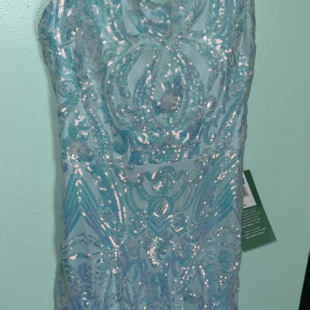 Elegant Light Blue Sequin Gown